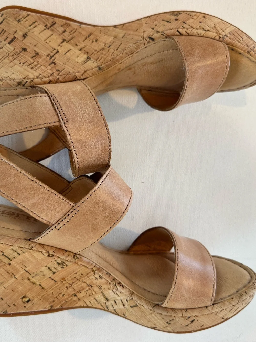 Born Lenore Cork Wedge Sandal Womens 7 Natural Tan Leather Comfort Platform Shoe - Picture 8 of 10